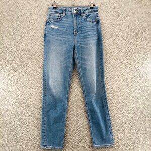 American Eagle Jeans Women 0 Blue Light Wash Denim Mom Distressed Stretch Casual